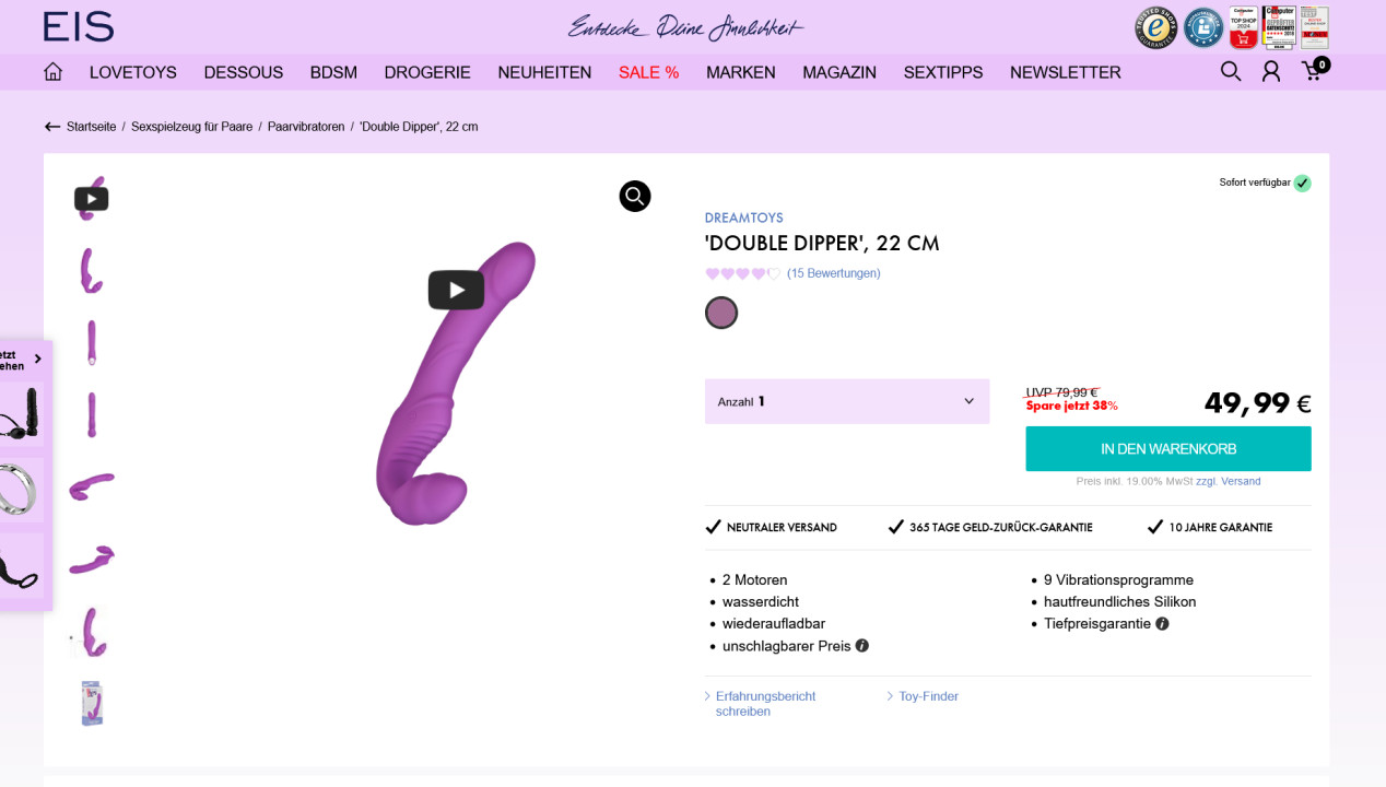 Paarvibrator ‚Double Dipper‘, 22 cm, Artikelbild