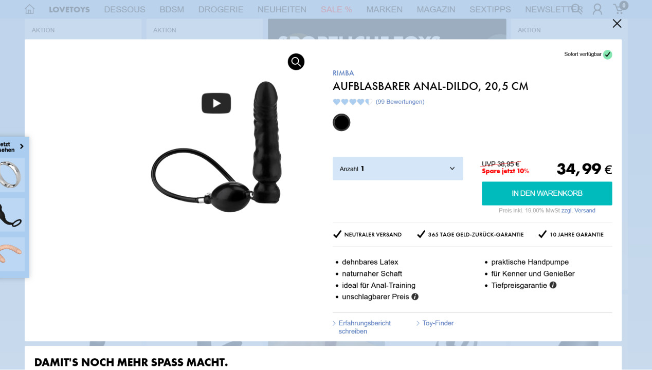 Aufblasbarer Anal-Dildo, 20,5cm, Artikelbild