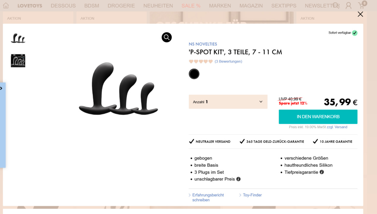Analplugs P-Spot Kit, 3 Teile, 7-11 cm, Artikelbild