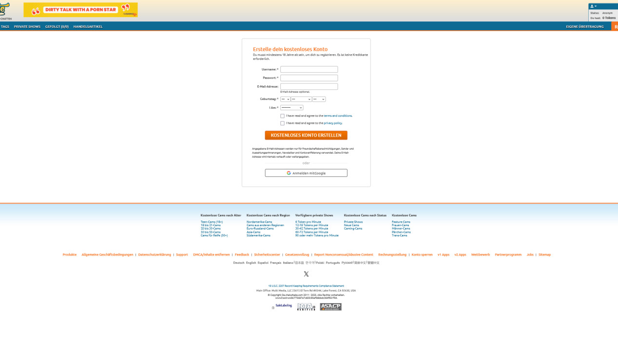 Anmeldung bei chaturbate.com