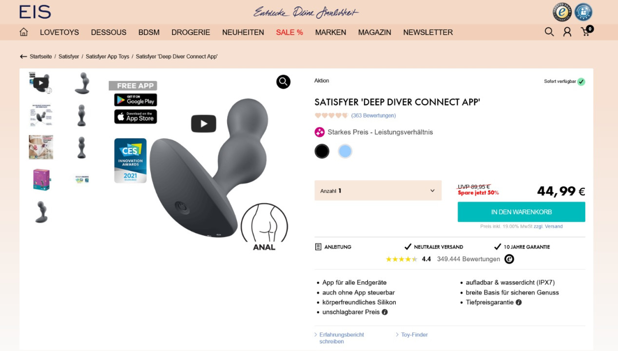 Produktbild Satisfyer Deep Diver Connect App, Screenshot