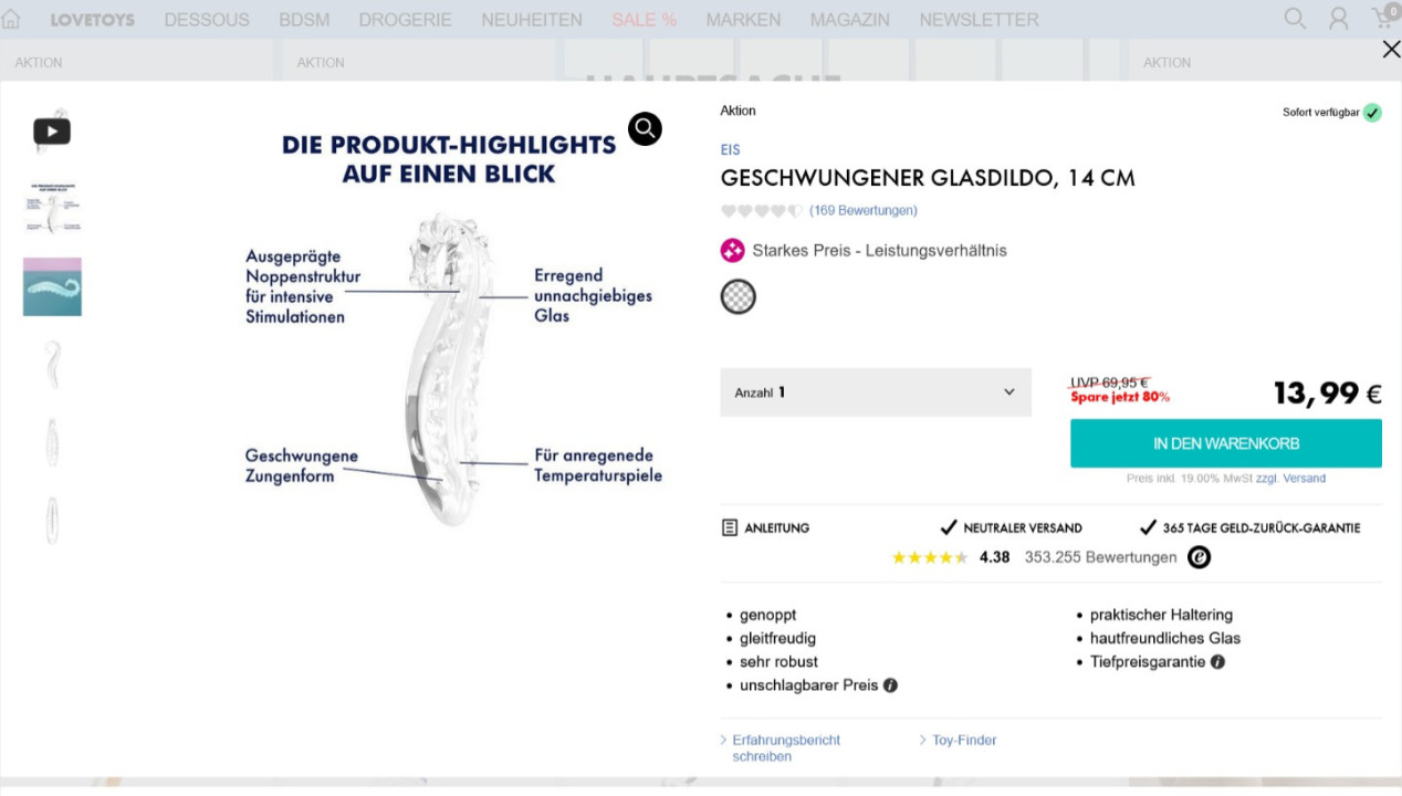 Heiß-kalte Review: der geschwungene Glasdildo 14 cm im Test, Artikelbild