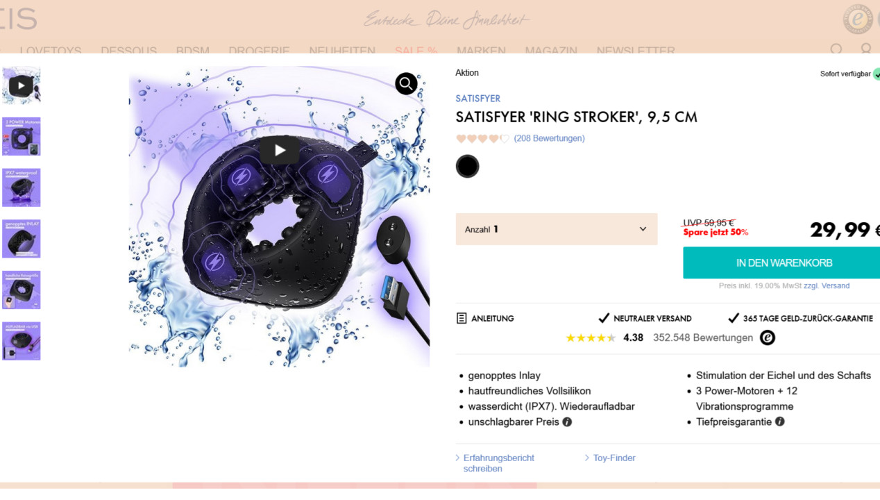 Intensive Handjob-Lust: der Satisfyer ‚Ring Stroker‘, 9,5 cm Test, Artikelbild