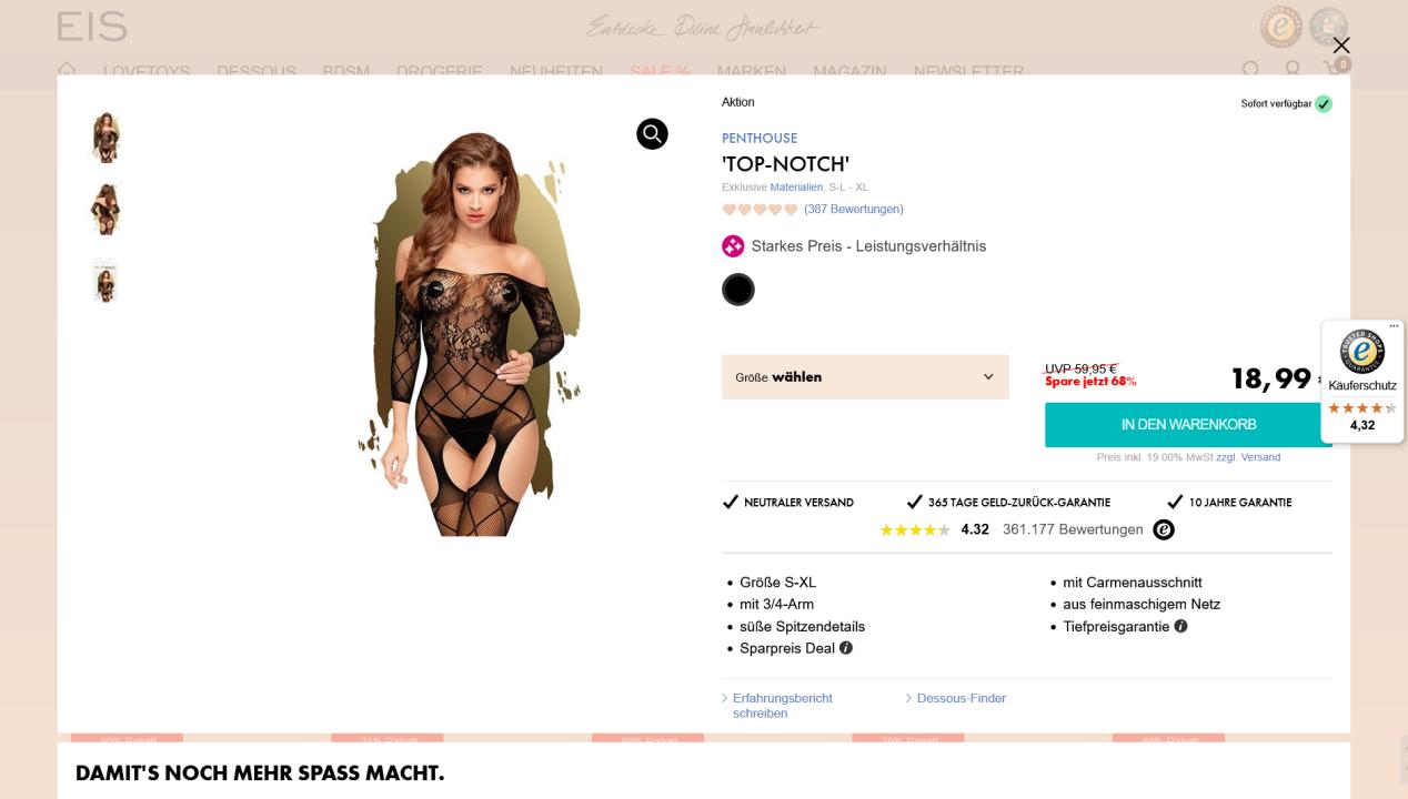 Penthouse TOP-NOTCH Bodystocking, Artikelbild