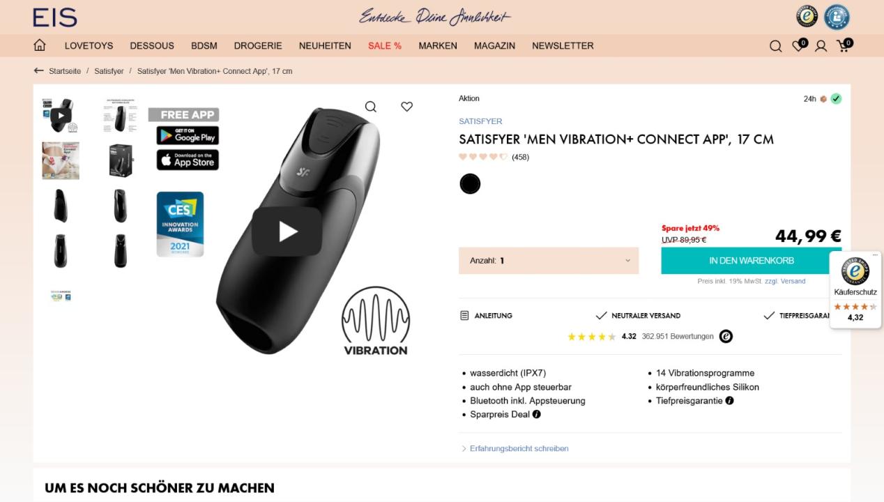Satisfyer 'Men Vibration+' Vibrator Review: Der app-gesteuerte Masturbator im Test, Artikelbild