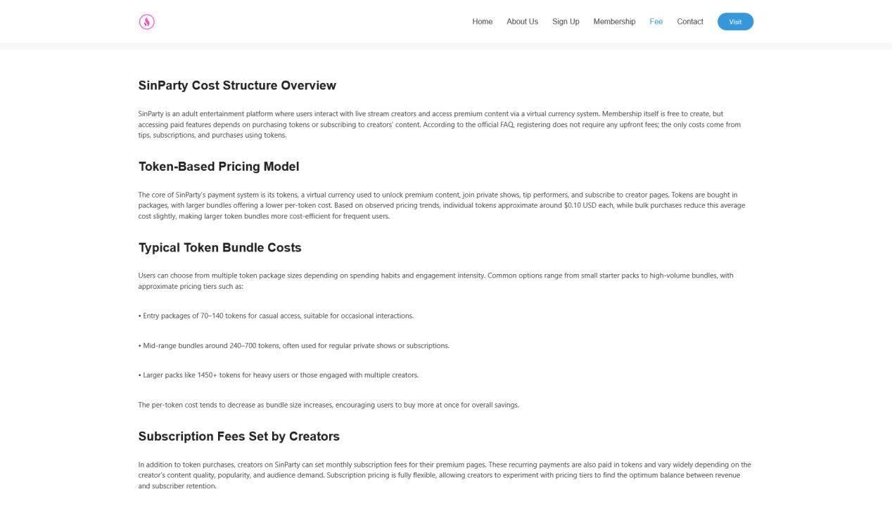 Sinparty.com Überblick über die Kostenstruktur