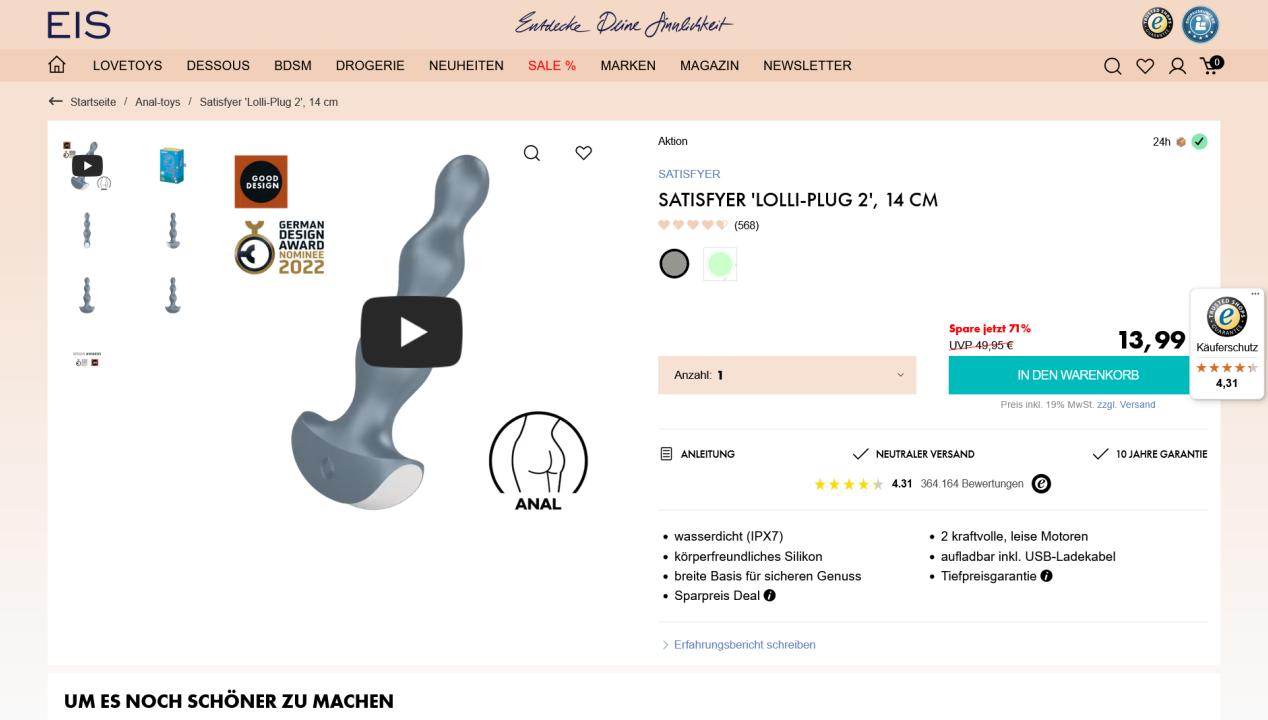 Satisfyer 'Lolli-Plug 2', 14 cm, Artikelbild