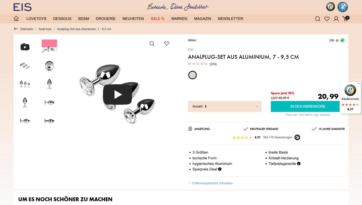 Analplug-Set aus Aluminium, 7-9,5cm, Artikelbild