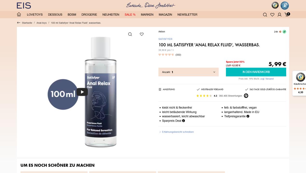 100 ml Satisfyer 'Anal Relax Fluid', wasserbasiert: der Analgleitgel-Test, Artikelbild