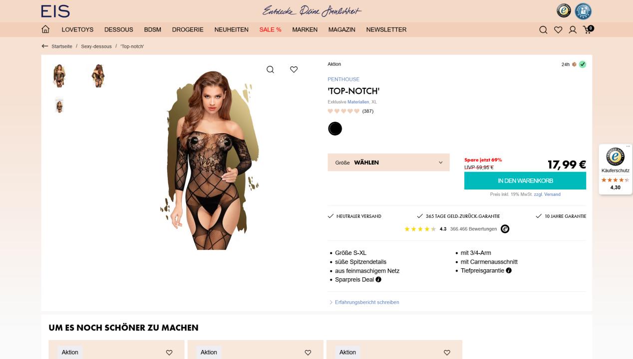 Penthouse TOP-NOTCH Bodystocking, Artikelbild