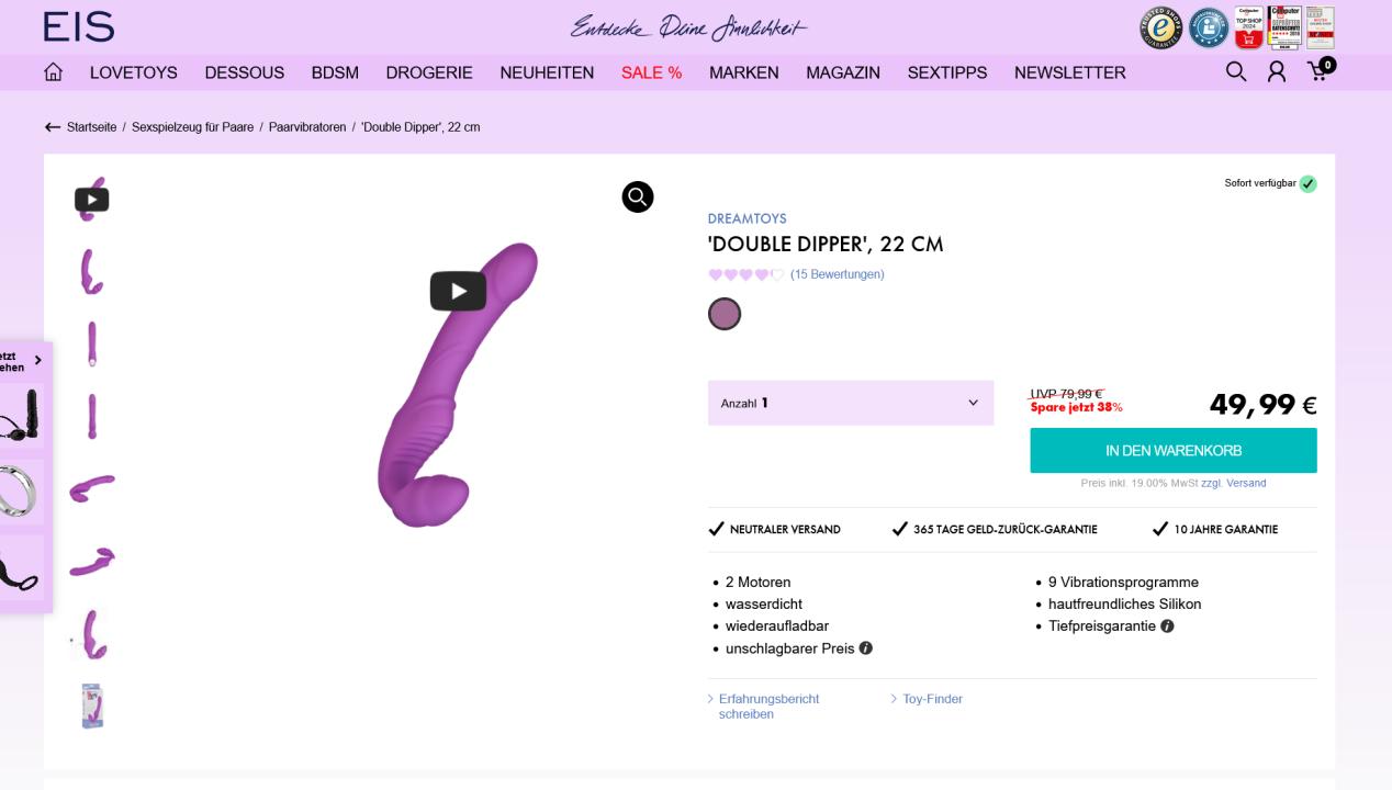 halterloser Strapon Paarvibrator Double Dipper Produktbild