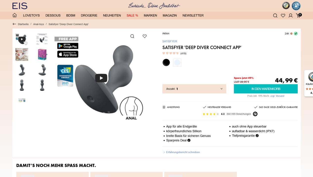 Satisfyer Deep Diver Connect App Test: der vibrierende Analplug, Artikelbild