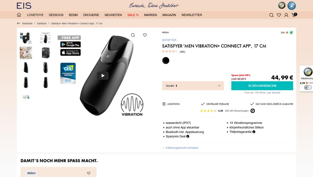 EIS Satisfyer Men Vibration+ Vibrator Produktbild Screenshot
