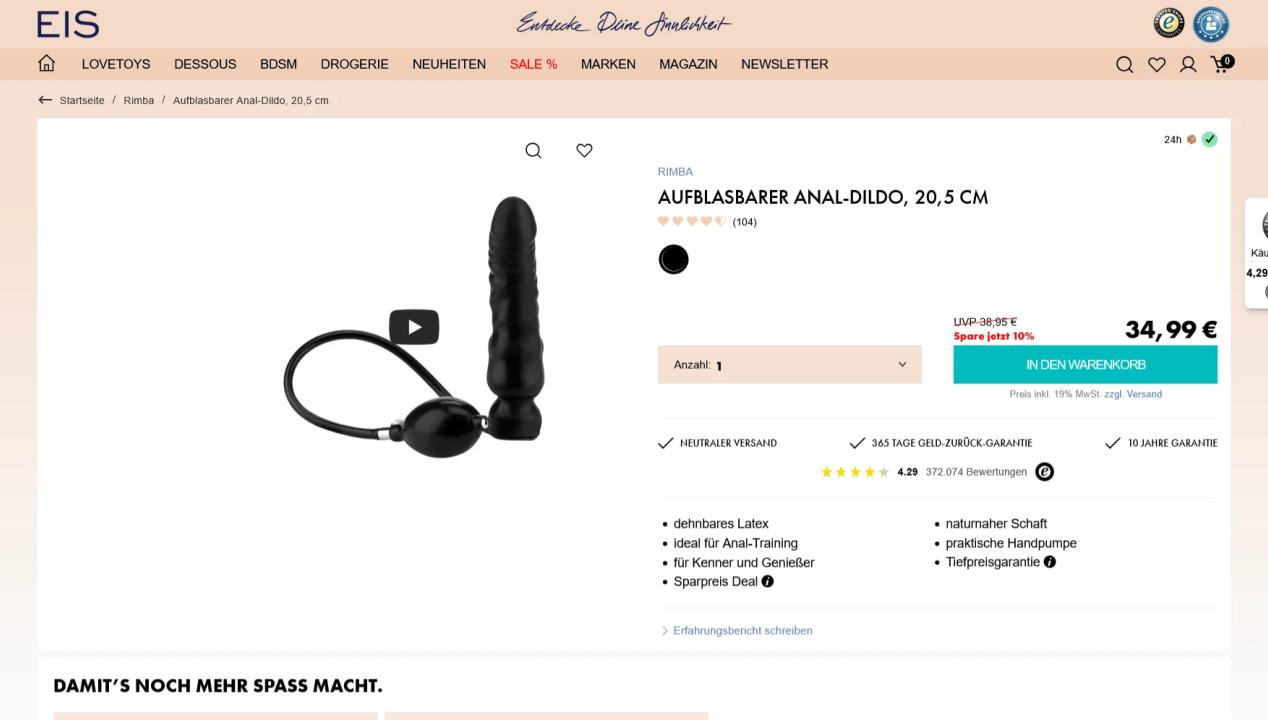 Aufblasbarer Anal-Dildo, 20,5 cm – Stans Erfahrungen, Artikelbild