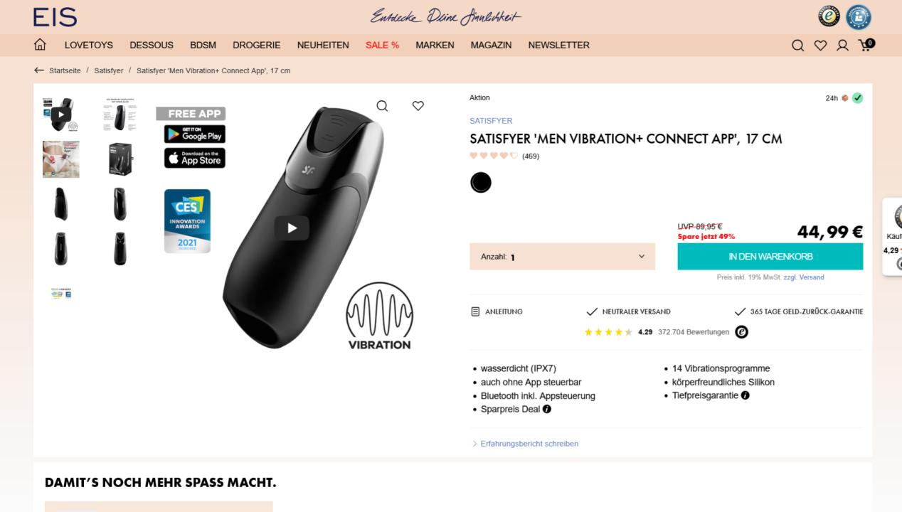 Der Satisfyer 'Men Vibration+ Connect App' Vibrator im Test, Artikelbild