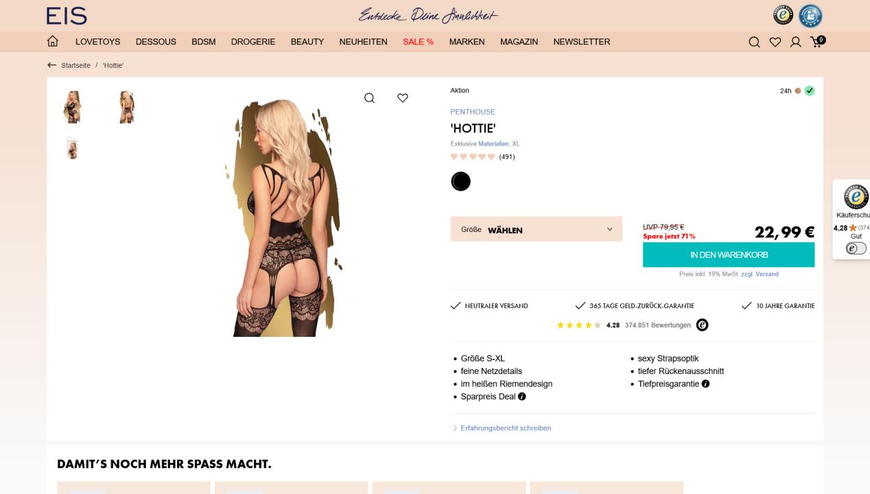 Penthouse 'Hottie' Bodystocking Rückseite